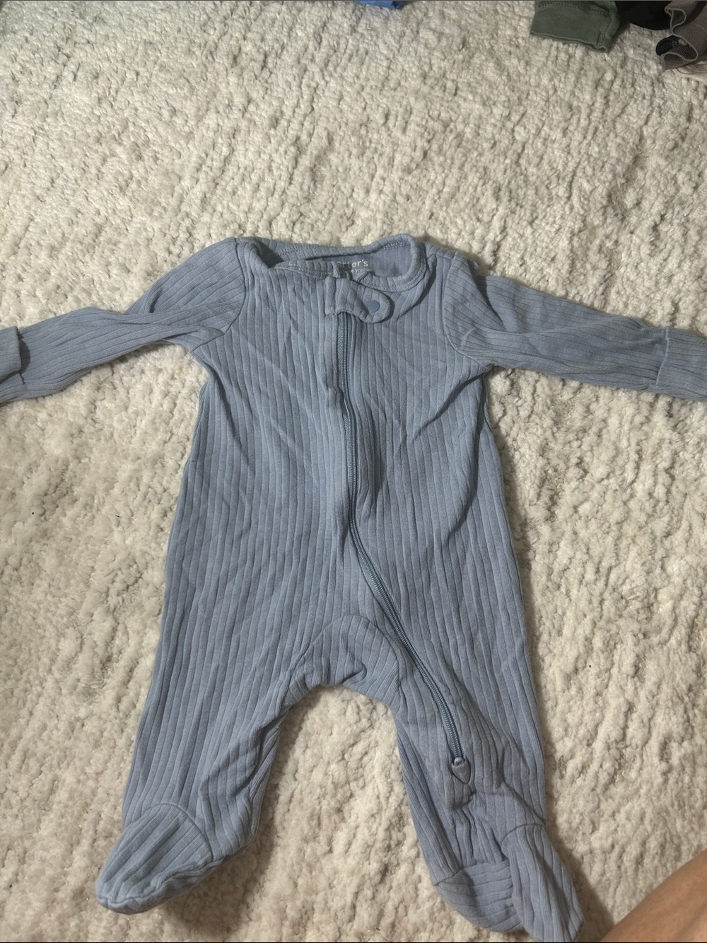 Blue Ribbed Zipper Footed One-Piece - Unbranded